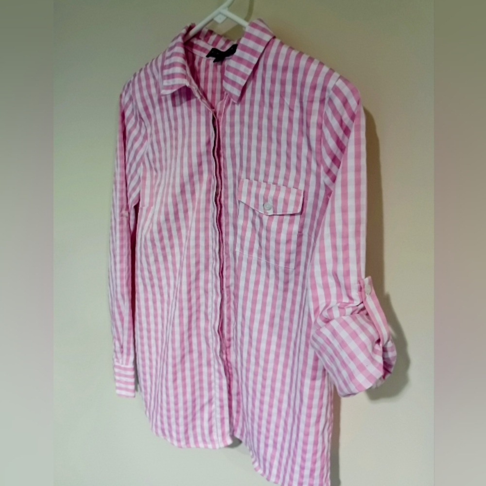 Classic Pink and White Gingham Button Down Shirt - Picture 4 of 5